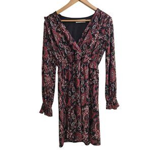 Michael Kors Dress Black Red Paisley Long Ruffled Bishop Sleeves Size XS